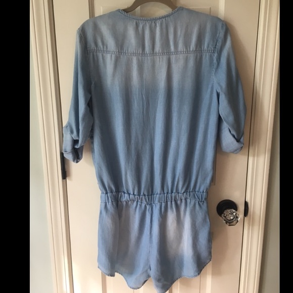 Anthropologie Surplice Chambray Romper - Picture 3 of 5